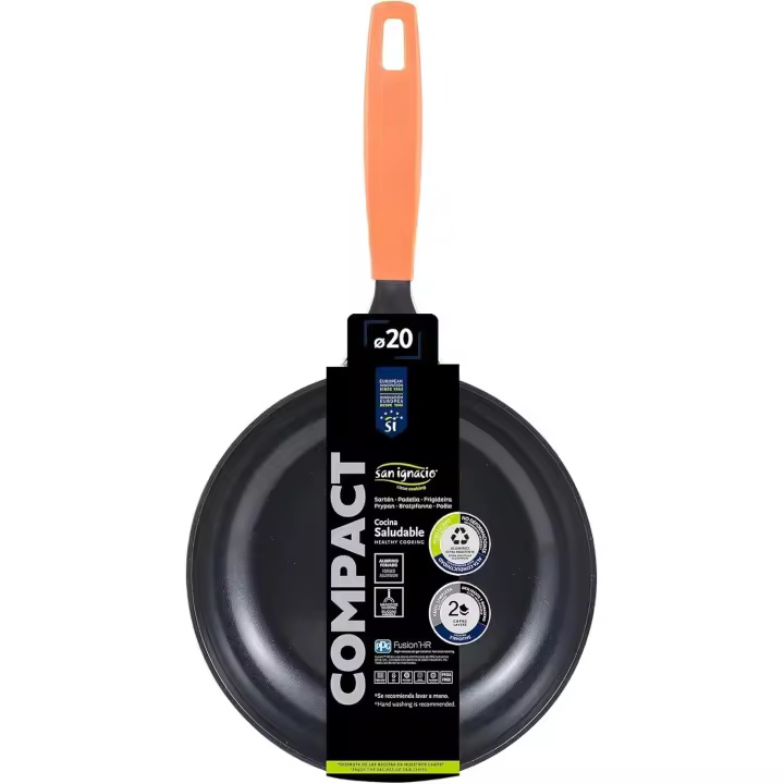 San Ignacio Compact - Sartén 20cm - Aluminio Forjado - Interior Whitford Fusion En Negro Pulido - Exterior En Acabado Mate - Lista para Inducción - Mango De Acero Inoxidable Detalle Color silicona ignífuga - 1