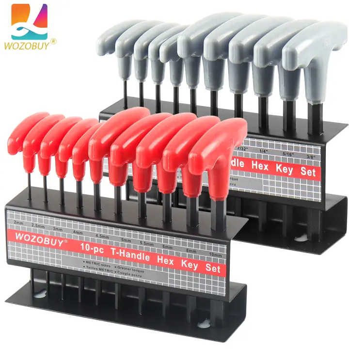Juego De 10 Llaves De Hexágono Con Mango T-Handle En Pulgadas Y Metros Juego De Llaves Allen Con Soporte De Almacenamiento Convenientes Material De Acero Crômio-vanadio - 1