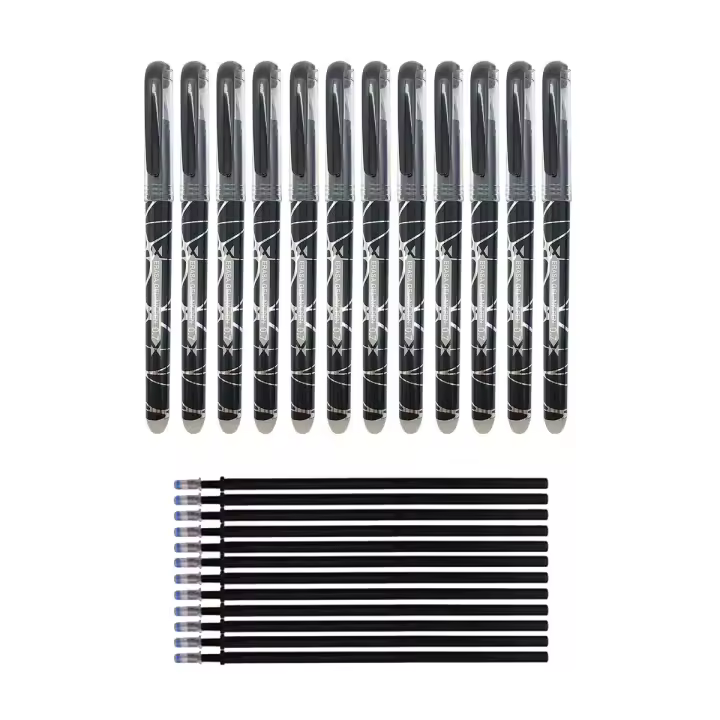 RHardware bolígrafos de tinta negra,12 bolígrafos borrable de 0,7mm y 12 recambio de gel de bolígrafos - 1