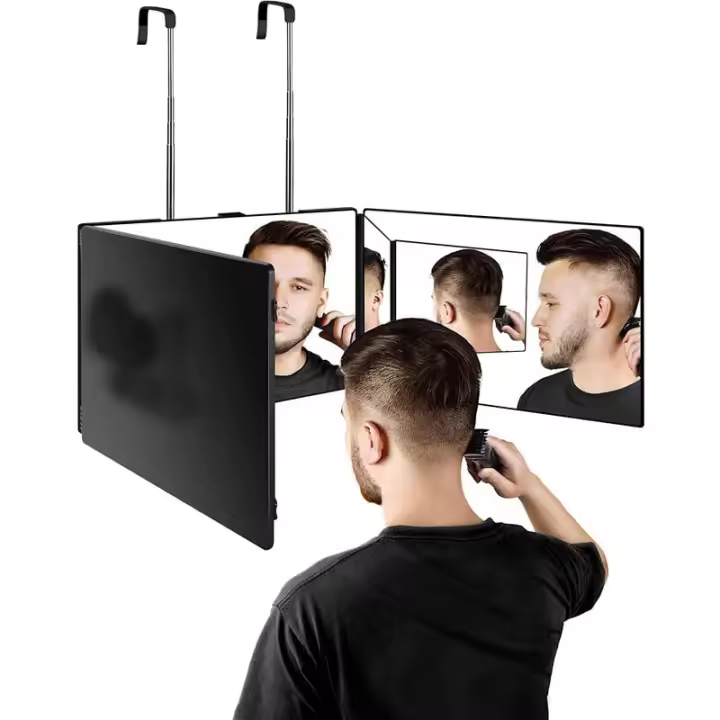 Espejo de peluquería de 360 °, Espejo de peluquería de 3 Caras, Espejo de maquillaje plegable para peluquería, helbres y Mujeres, Negro - 1