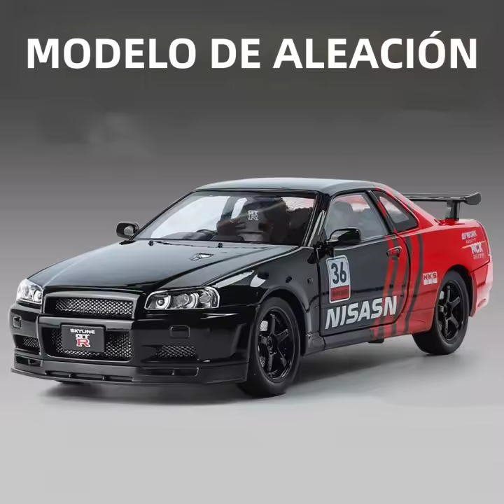 Nissan GTR Skyline Coche Deportivo Modelo a Escala 1:24 Con Sonido Luz Y Retroceso Pull Diecast Metal Juguete Vehículo Ornamento Regalo Para Niños - 1