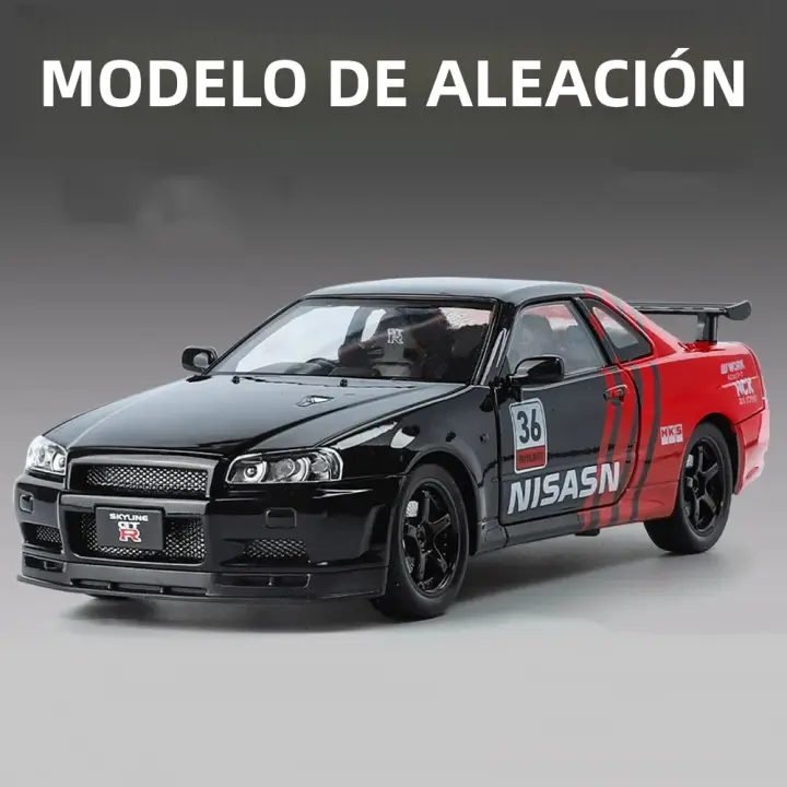 Nissan GTR Skyline Coche Deportivo Modelo a Escala 1:24 Con Sonido Luz Y Retroceso Pull Diecast Metal Juguete Vehículo Ornamento Regalo Para Niños - 1