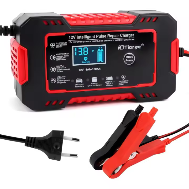 Cargador Baterias Coche 8A 12V, Cargador Bateria Moto con Pantalla LCD Inteligente, Cargador de Baterias Moto con Compensación de Temperatura, Cargador de Baterias Coche para Coche, Moto, Ped, Barco - 1