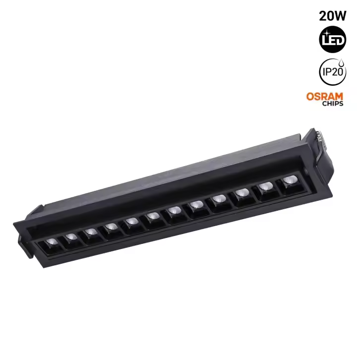 Barcelona LED Foco lineal LED empotrable 20W - Orientable - UGR18 - CRI90 - Chip OSRAM - 2800K - 1