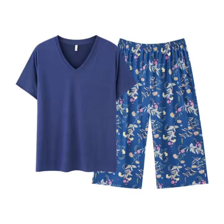 Conjunto De Pijamas Para Mujer Verano Con Mangas Cortas Y Capris Pantalones Hasta La Rodilla Ropa Casual Para El Hogar Coreana - 1