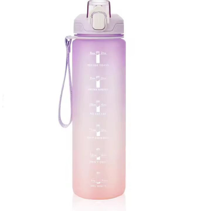Botella Deportiva de 1 L: Botella deportiva a prueba de fugas y sin BPA para fitness, Gimnasio y Deportes al Aire Libre, color Morado - 1