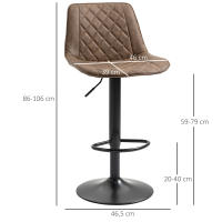 HOMCOM Juego de 2 Taburetes Altos de Cocina Tapizado en PU Taburetes de Bar con Altura Ajustable Asiento Giratorio y Reposapiés Carga 120 kg 46,5x51x86-106 cm Marrón - details 2