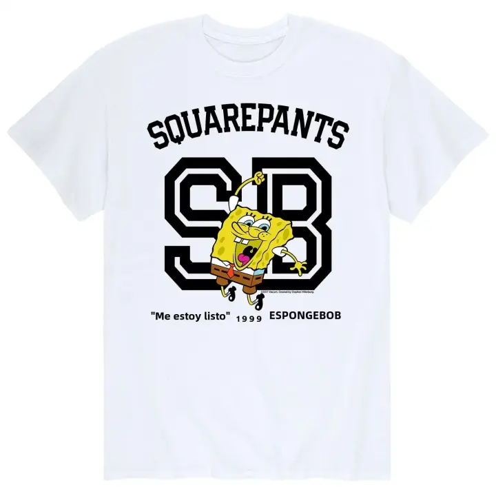 Camiseta De Manga Corta Para Hombre Con Diseño De SpongeBob SquarePants 'Estoy Listo' Prenda Casual De Algodón Divertida Para El Verano - 1