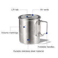 Taza Lixada De Acero Inoxidable 750ml Con Manijas Plegables Y Tapa Para Camping Senderismo Y Excursiones Al Aire Libre - details 8