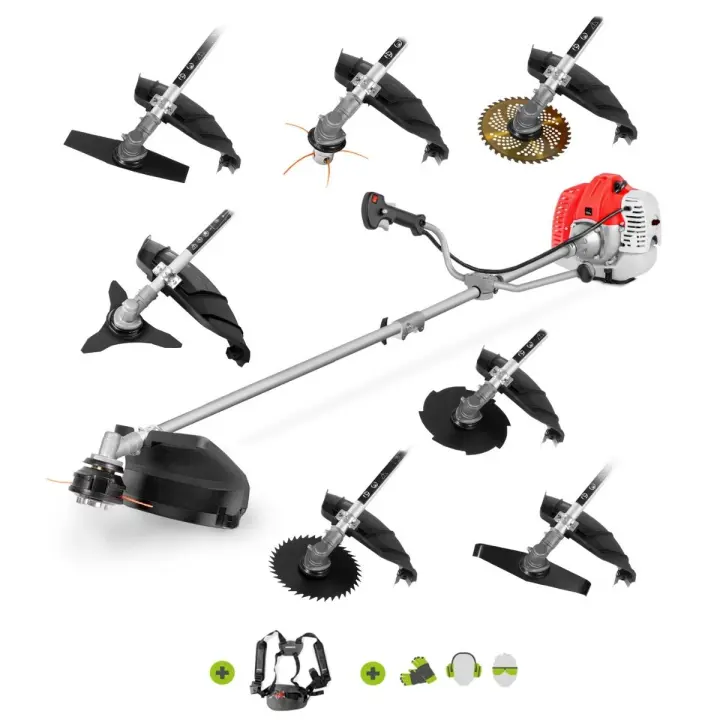 GREENCUT GGT650X-8 - Desbrozadora de Gasolina de 65cc y 4,9cv, Motor 2 Tiempos, con 8 Accesorios Intercambiables, arnés y Barra Divisible, desbrozadora 8 en 1 - 1