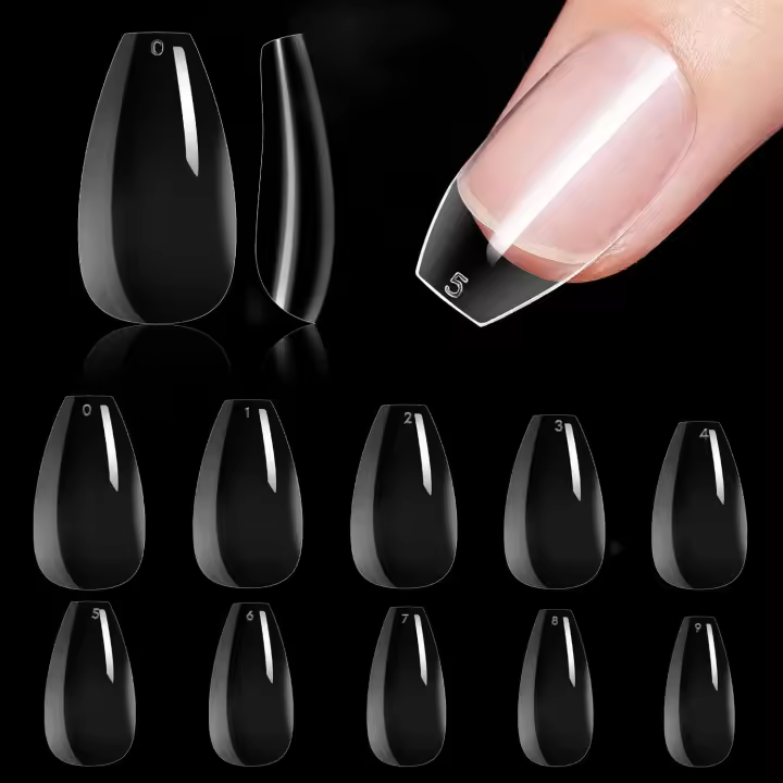 Uñas postizas, puntas de ataúd cortas, 500 unidades, uñas postizas transparentes de cobertura total, uñas postizas cortas, 10 tamaños para uñas DIY - 1