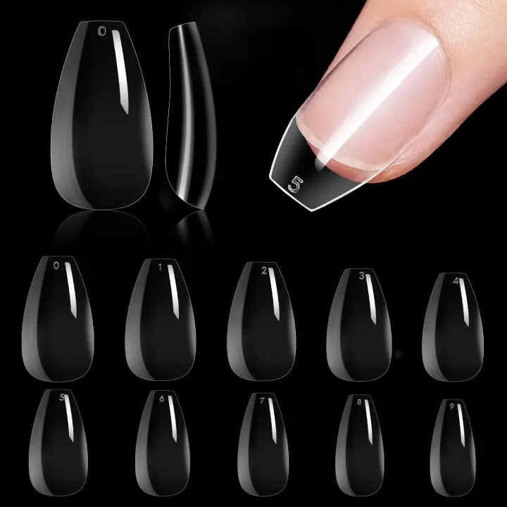 Uñas postizas, puntas de ataúd cortas, 500 unidades, uñas postizas transparentes de cobertura total, uñas postizas cortas, 10 tamaños para uñas DIY - 1