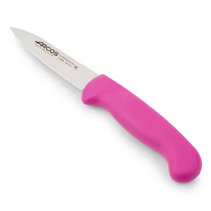 Arcos Cuchillo Mondador - Hoja de Acero Inoxidable NITRUM 80 mm - Ideal para Pelar Frutas y Verduras - Mango Polipropileno Fucsia - Serie 2900 - 1