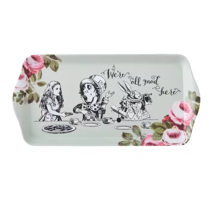 Mikasa and V&A Alice in Wonderland Sandwich Tray, 12’’ – decorative melamine food tray with pastel illustrations, perfect for afternoon tea and garden parties, spill-free design for easy carrying and up to 30°C heat resistance. - 1