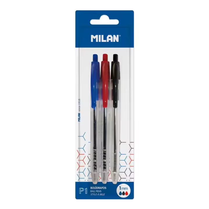 MILAN Blíster 3 Bolígrafos P1 con Cuerpo transparente Colores surtidos - 1