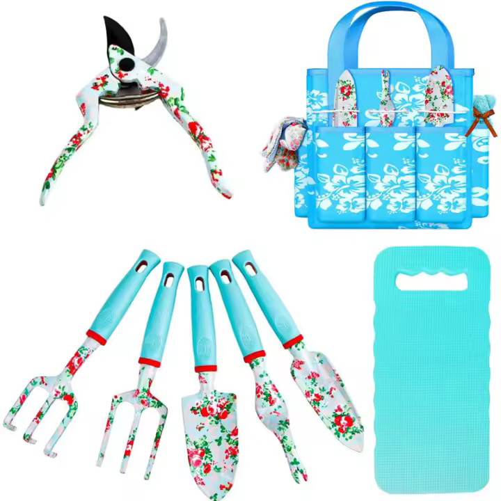 Herramientas de jardinería de Amazon, juego de 9 piezas, herramientas de Jardín de aleación de Aluminio, Mano de plástico bicolor - 1