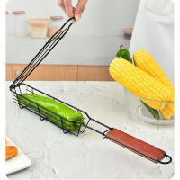 Cesta De Asado Portátil Para Kabob Con Mango De Madera Acero Inoxidable Antideslizante Para Verduras Camarones Carne Hot Dog BBQ - details 10