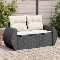 vidaXL Sofá de jardín con cojines 2 plazas ratán sintético gris claro en color Gris claro y gris oscuro/Negro/beige y gris claro y más | acolchados duraderos para sofás de jardín terraza exterior - details 5