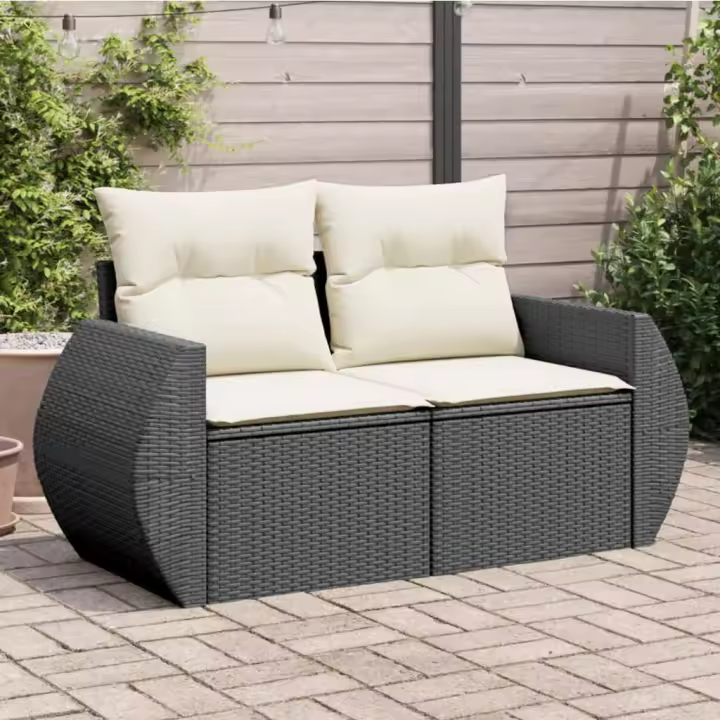 vidaXL Sofá de jardín con cojines 2 plazas ratán sintético gris claro en color Gris claro y gris oscuro/Negro/beige y gris claro y más | acolchados duraderos para sofás de jardín terraza exterior - 1