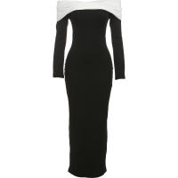 Vestido Bodycon Largo Elegante Para Mujer Con Pecho Abierto Y Volantes Estilo Casual De Otoño Con Patchwork Y Manga Larga Elástico - details 1
