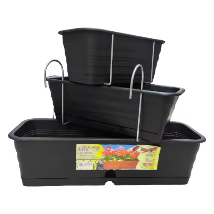 LILI HOME Jardinera de Balcón con Soportes - Fabricada en España - Tamaños Disponibles: 34cm/43cm/58cm - Color Negro/Marrón/Blanco. ideal para cualquier espacio exterior. Esta jardinera, fabricada en España con materiales de alta calidad, incluye todo lo - 1