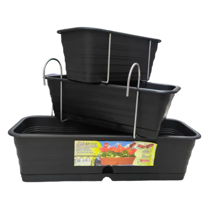 LILI HOME Jardinera de Balcón con Soportes - Fabricada en España - Tamaños Disponibles: 34cm/43cm/58cm - Color Negro/Marrón/Blanco. ideal para cualquier espacio exterior. Esta jardinera, fabricada en España con materiales de alta calidad, incluye todo lo - 1