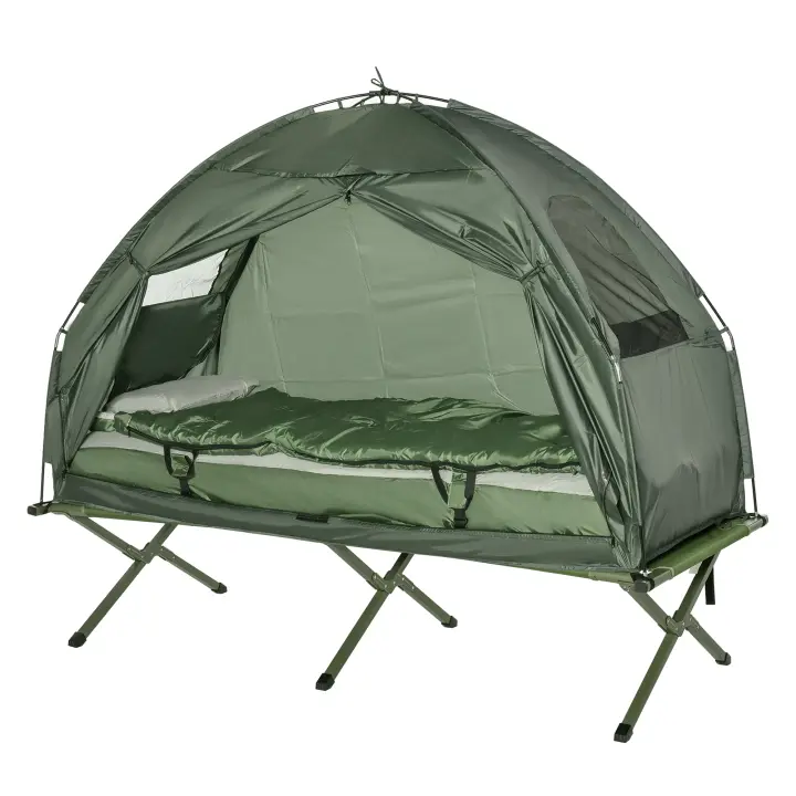 Cama de camping 4 en 1 Juego de camping with Tienda de campaña Saco de dormir Colchón plegable Dark Green Aventura al Aire Libre - 1