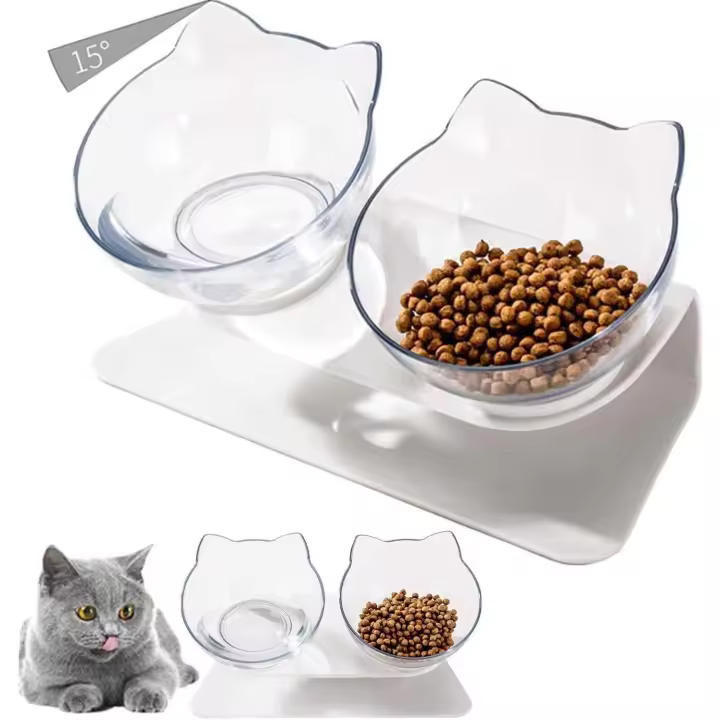 Cuenco de gato, 2 en 1 cuenco doble cuenco 15 ° incline el alimentador doble antideslizante del animal doméstico, cuenco levantado para los alimentadores levantados del gato de la comida - 1