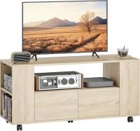 TV Unit with Wheels, Mobile TV Table, TV Unit up to 42 Inches, with 2 Drawers, Adjustable Shelves for Living Room, Dining Room, Bedroom, Natural Wood - details 2