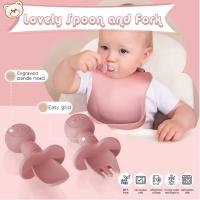 Kids cutlery set with suction cup includes knife, spoon, gown, cup and straw, BPA-free silicone, suitable for babies and toddlers aged 0-6 years - details 1