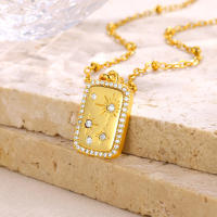 Collar De Cuerda De Acero Inoxidable Con Zirconia Cuadrada Brillante Para Mujeres Y Niñas Estilo Vintage Color Dorado Joyería De Cadena Con Encanto Regalo - details 3