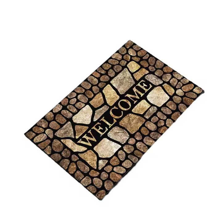 Alfombra De Entrada Decorativa Para Piso De Hogar Con Patrón De Piedra Y Madera Antideslizante Lavable Para Baño Y Cocina - 1