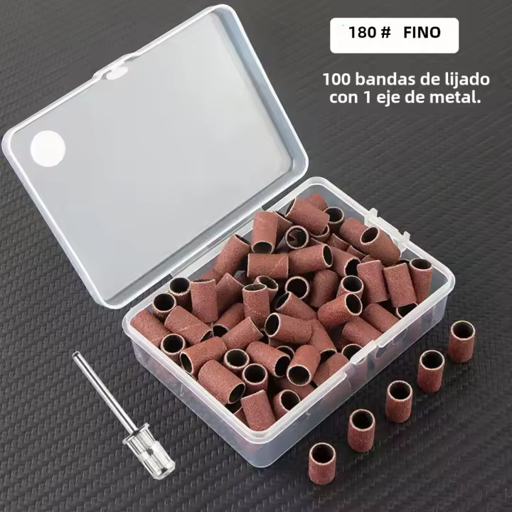 Set De 100 Piezas De Bandas De Lijado Con 1 Pieza De Eje Metálico Para Eliminar Esmalte De Uñas Gel Cutículas Muertas Y Corte De Uñas - 1