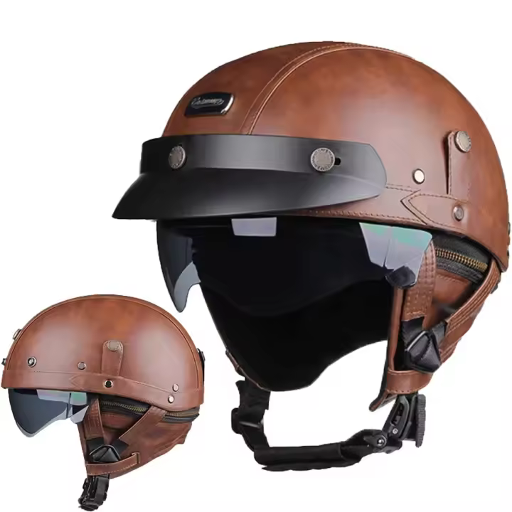 Casco De Motocicleta Retro PU Cuatro Moda Para Hombre Y Mujer Casco Medio Para Scooter Abs Material Peso 0.9kg - 1