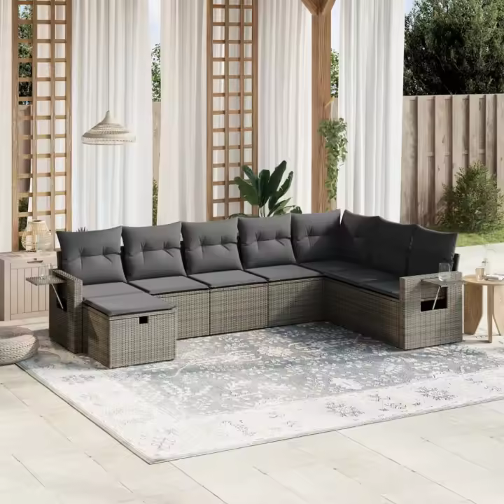 vidaXL Set de sofás de jardín 8 pzas y cojines ratán sintético gris - 1