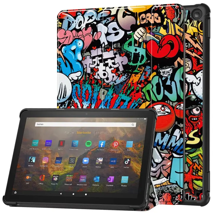Funda De Cuero PU Para Amazon Kindle Fire HD 10 13ta Gen 2023 10.1 Pulgadas Trifold Soporte Protector Auto Despierta/Sueña - 1