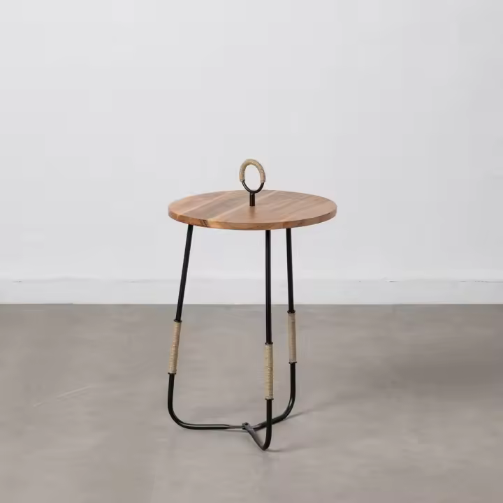 Mesa auxiliar 40,5 x 40,5 x 66 cm Natural Negro Madera Hierro - 1