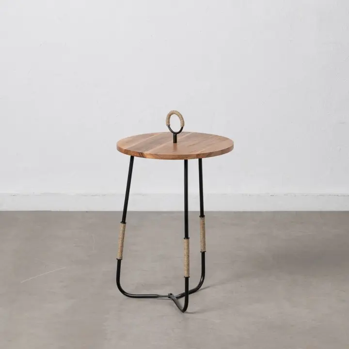 Mesa auxiliar 40,5 x 40,5 x 66 cm Natural Negro Madera Hierro - 1