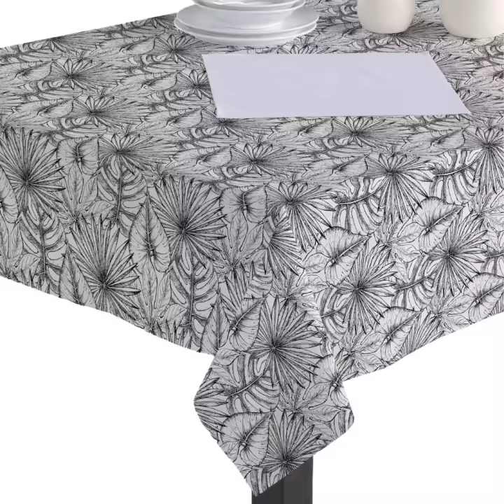 Mantel de Tela Resinada Antimanchas, Impermeable - Hulehule Tex - HOJAS NEGRAS - SOFIA NEGRO - 1