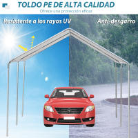 Outsunny Cochera Exterior 3x6 m Carpa Garaje para Coche Impermeable con Toldo de Tela PE y Marco de Acero Galvanizado Pabellón Gazebo para Jardín Patio - details 3