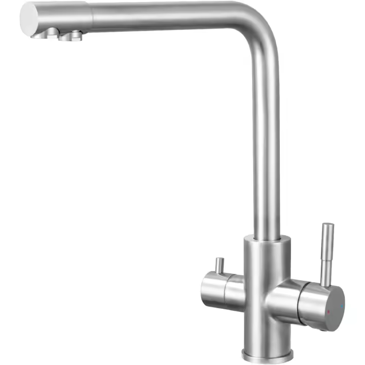 MOV Grifo Cocina 3 Vías, Grifo Osmosis with 2 Palancas, Grifo de Cocina Fregadero with Agua Fría y Caliente y Agua Filtrada, Maple Inoxidiable Mango, Giratorio 360 °(Sin Purificador de Agua) - 1