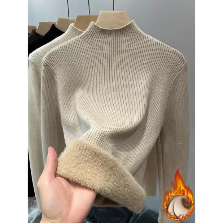 Suéter De Térmica Elegante Para Mujer Con Cuello Alto Y Lona Gruesa Abrigado Sueter De Punto Elegante Para Oficina Top Delgado De Jersey De Invierno - 1
