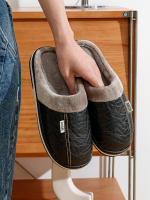 Chinelos De Hombre PU Cuero Impermeables Antideslizantes Cómodos Tamaño Grande Terciopelo Suave De Algodón Invierno Interior - details 5