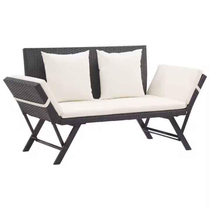 vidaXL Banco de jardín con cojines ratán sintético 176 cm en color Marrón/Negro | acolchados duraderos para sofás de jardín terraza exterior - 1