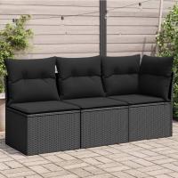 vidaXL Sofá de jardín de 3 plazas con cojines ratán sintético beige en color beige y gris/Marrón/Gris y más | acolchados duraderos para sofás de jardín terraza exterior - details 3