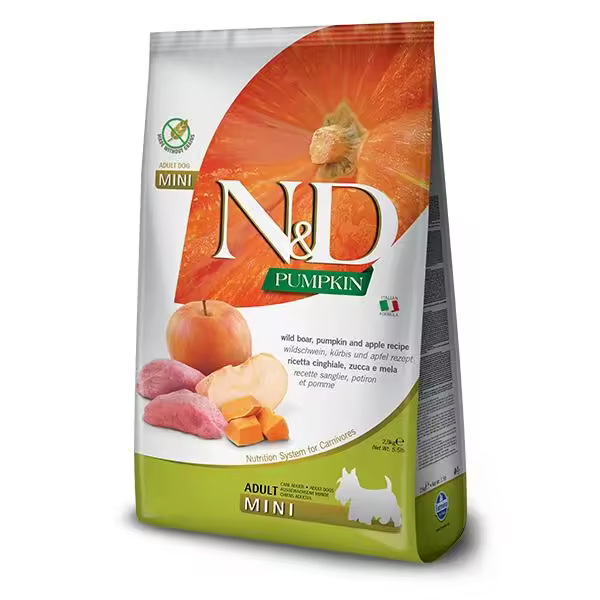 FARMINA N&D DOG PUMPKIN MINI JABALI 800GR / Alimento completo para perros adultos de razas de tamaño pequeño y mini. Elaborado a base de jabalí, calabaza y manzana - 1