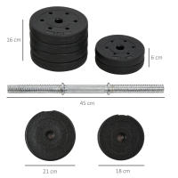 HOMCOM Juego de Mancuernas Ajustable 30KG con Barra de Conexión de Acero y Discos Desmontable Juego de Pesas para entrenamiento en Casa Gimnasio Oficina Negro - details 2