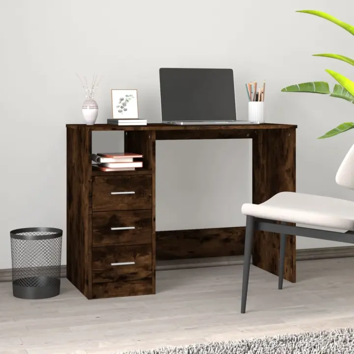 vidaXL Escritorio cajones madera contrachapada 102x50x76 cm en color Negro/Roble ahumado/Roble artisan y más | estructura resistente ideal para salón dormitorio o estudio - 1