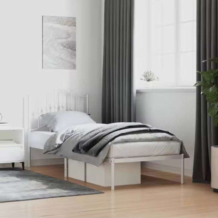 vidaXL Estructura cama sin colchón con cabecero metal blanco 90x200 cm - 1