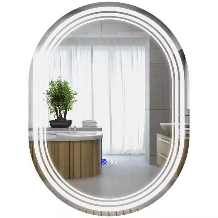kleankin Espejo de baño con iluminación, Espejo de pared 70 x 50 cm con interruptor táctil, Espejo de baño con 3 colores de luz LED, antivaho, función de memoria, IP44, horizontal/vertical - 1